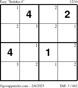 The grouppuzzles.com Easy Sudoku-4 puzzle for Thursday February 6, 2025 with the first 3 steps marked