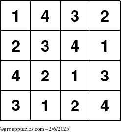 The grouppuzzles.com Answer grid for the Sudoku-4 puzzle for Thursday February 6, 2025