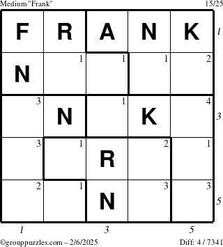 The grouppuzzles.com Medium Frank puzzle for Thursday February 6, 2025 with all 4 steps marked