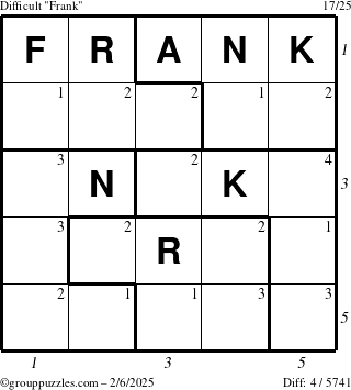 The grouppuzzles.com Difficult Frank puzzle for Thursday February 6, 2025 with all 4 steps marked