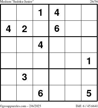 The grouppuzzles.com Medium Sudoku-Junior puzzle for Thursday February 6, 2025