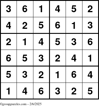 The grouppuzzles.com Answer grid for the Sudoku-Junior puzzle for Thursday February 6, 2025