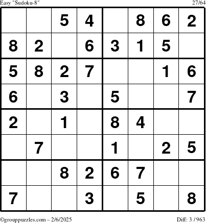 The grouppuzzles.com Easy Sudoku-8 puzzle for Thursday February 6, 2025