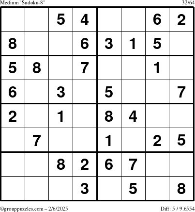 The grouppuzzles.com Medium Sudoku-8 puzzle for Thursday February 6, 2025