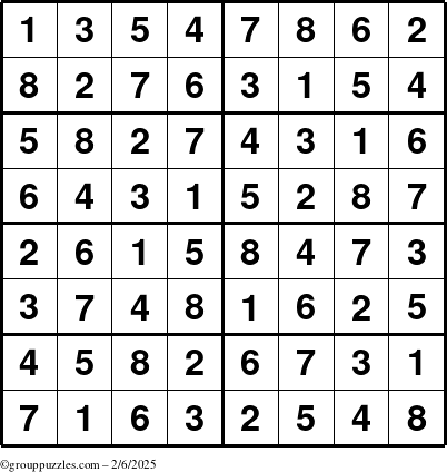 The grouppuzzles.com Answer grid for the Sudoku-8 puzzle for Thursday February 6, 2025