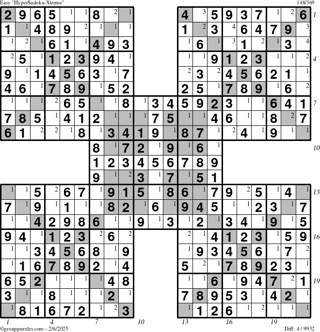 The grouppuzzles.com Easy cover-HyperXtreme puzzle for Thursday February 6, 2025 with all 4 steps marked