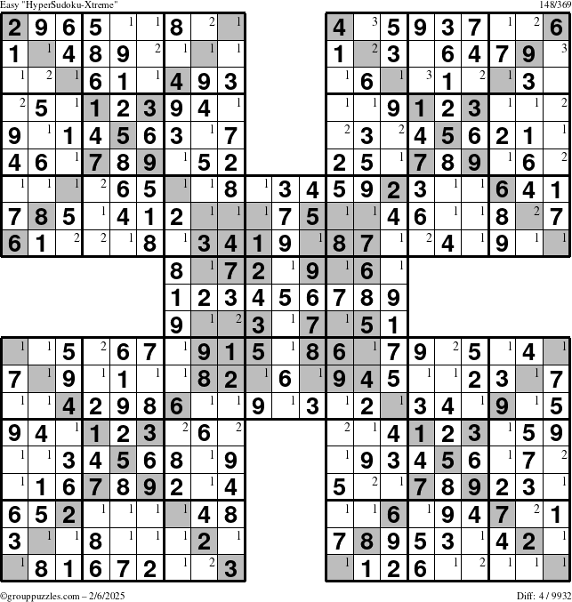 The grouppuzzles.com Easy cover-HyperXtreme puzzle for Thursday February 6, 2025 with the first 3 steps marked