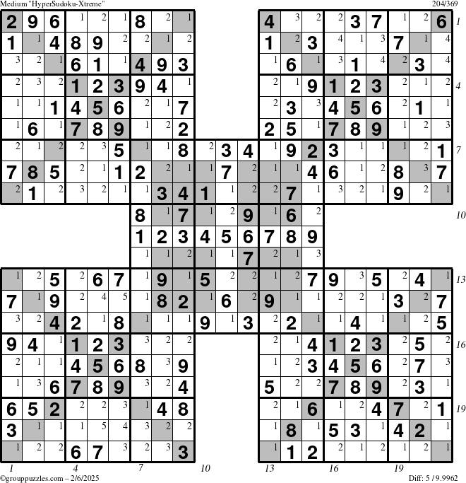 The grouppuzzles.com Medium cover-HyperXtreme puzzle for Thursday February 6, 2025 with all 5 steps marked