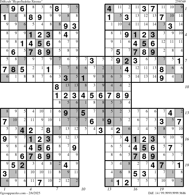 The grouppuzzles.com Difficult cover-HyperXtreme puzzle for Thursday February 6, 2025 with all 14 steps marked