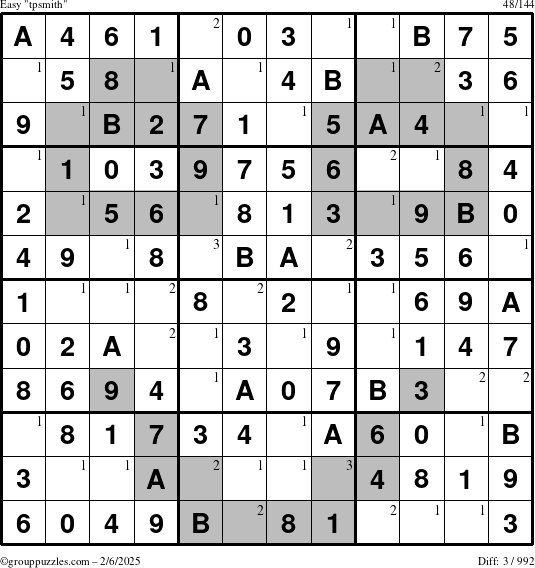 The grouppuzzles.com Easy tpsmith puzzle for Thursday February 6, 2025 with the first 3 steps marked