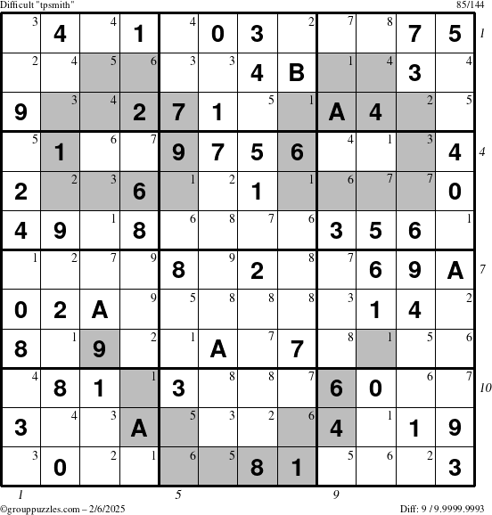 The grouppuzzles.com Difficult tpsmith puzzle for Thursday February 6, 2025 with all 9 steps marked