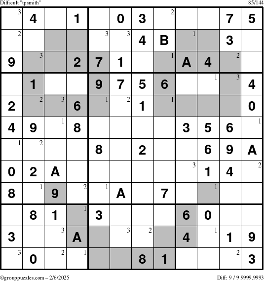 The grouppuzzles.com Difficult tpsmith puzzle for Thursday February 6, 2025 with the first 3 steps marked