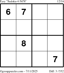 The grouppuzzles.com Easy Sudoku-4-5678 puzzle for Friday July 11, 2025