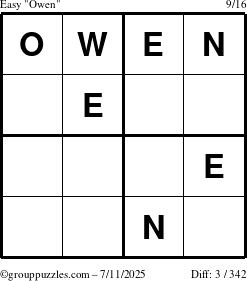 The grouppuzzles.com Easy Owen puzzle for Friday July 11, 2025