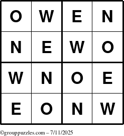 The grouppuzzles.com Answer grid for the Owen puzzle for Friday July 11, 2025