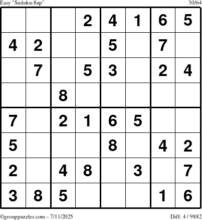 The grouppuzzles.com Easy Sudoku-8up puzzle for Friday July 11, 2025