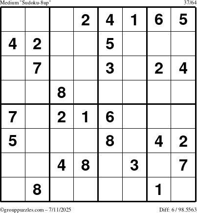 The grouppuzzles.com Medium Sudoku-8up puzzle for Friday July 11, 2025