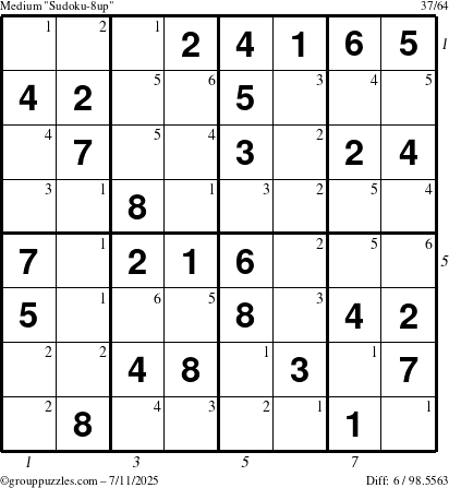 The grouppuzzles.com Medium Sudoku-8up puzzle for Friday July 11, 2025 with all 6 steps marked