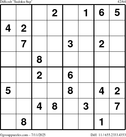 The grouppuzzles.com Difficult Sudoku-8up puzzle for Friday July 11, 2025