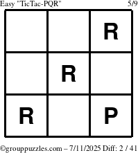 The grouppuzzles.com Easy TicTac-PQR puzzle for Friday July 11, 2025