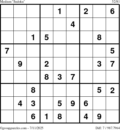 The grouppuzzles.com Medium Sudoku puzzle for Friday July 11, 2025