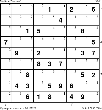 The grouppuzzles.com Medium Sudoku puzzle for Friday July 11, 2025 with all 7 steps marked