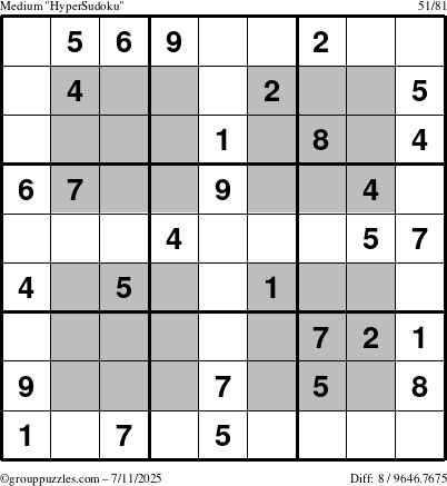 The grouppuzzles.com Medium HyperSudoku puzzle for Friday July 11, 2025