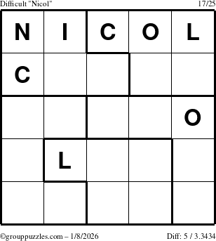 The grouppuzzles.com Difficult Nicol puzzle for Thursday January 8, 2026