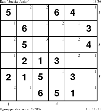 The grouppuzzles.com Easy Sudoku-Junior puzzle for Thursday January 8, 2026 with all 3 steps marked