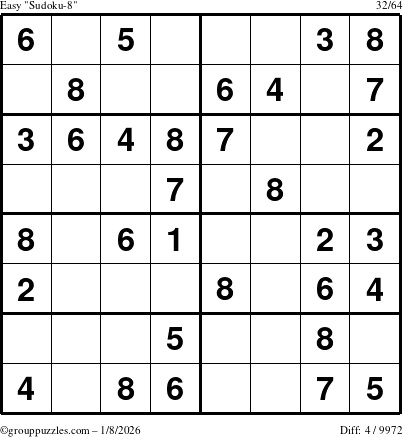 The grouppuzzles.com Easy Sudoku-8 puzzle for Thursday January 8, 2026