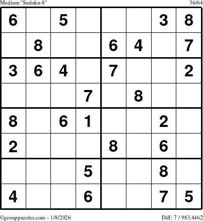 The grouppuzzles.com Medium Sudoku-8 puzzle for Thursday January 8, 2026