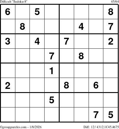 The grouppuzzles.com Difficult Sudoku-8 puzzle for Thursday January 8, 2026