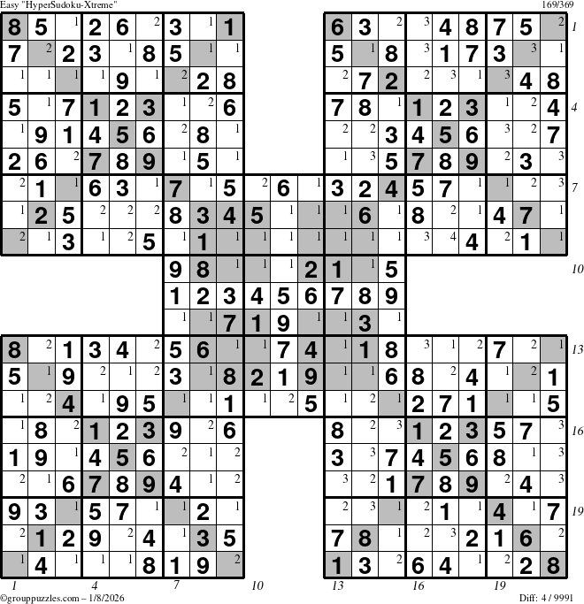 The grouppuzzles.com Easy cover-HyperXtreme puzzle for Thursday January 8, 2026, suitable for printing, with all 4 steps marked