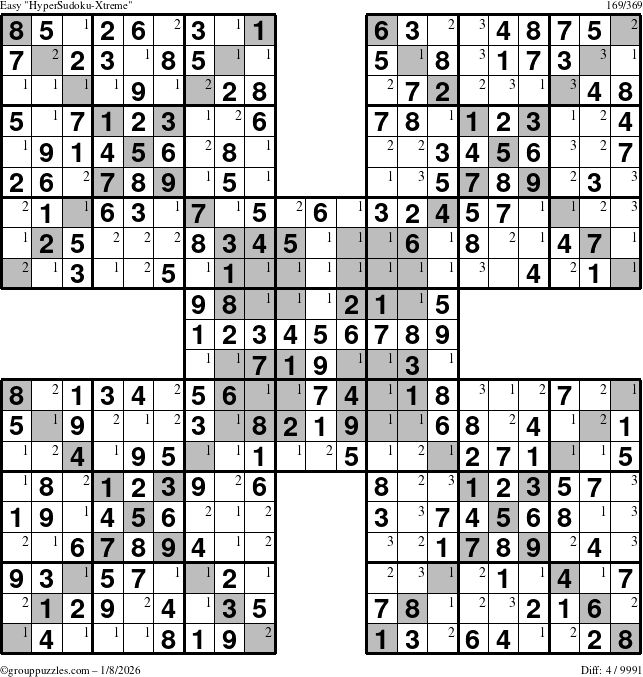 The grouppuzzles.com Easy cover-HyperXtreme puzzle for Thursday January 8, 2026 with the first 3 steps marked