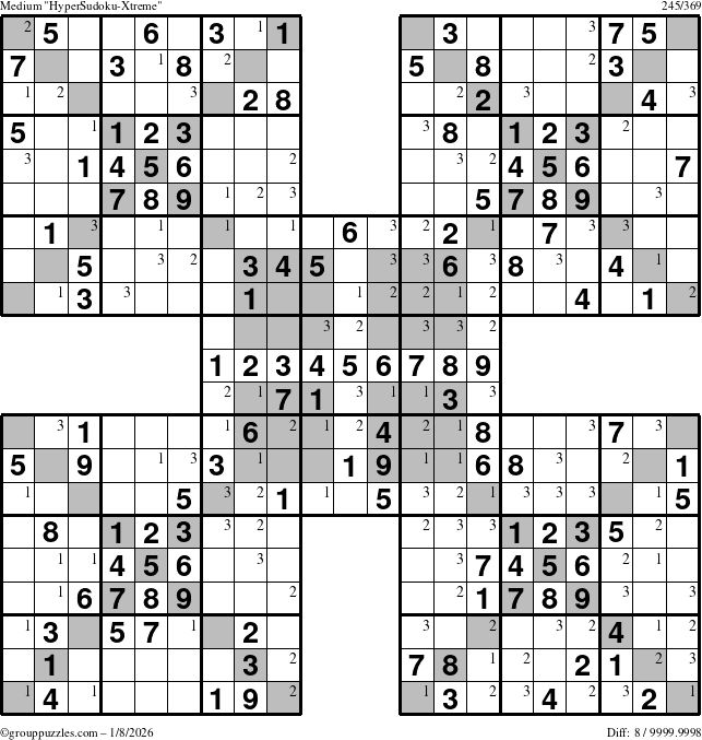 The grouppuzzles.com Medium cover-HyperXtreme puzzle for Thursday January 8, 2026 with the first 3 steps marked