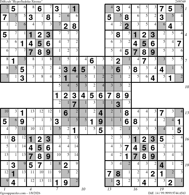 The grouppuzzles.com Difficult cover-HyperXtreme puzzle for Thursday January 8, 2026 with all 14 steps marked