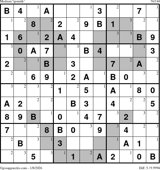 The grouppuzzles.com Medium tpsmith puzzle for Thursday January 8, 2026 with the first 3 steps marked