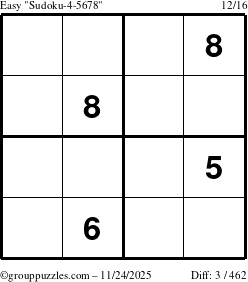 The grouppuzzles.com Easy Sudoku-4-5678 puzzle for Monday November 24, 2025