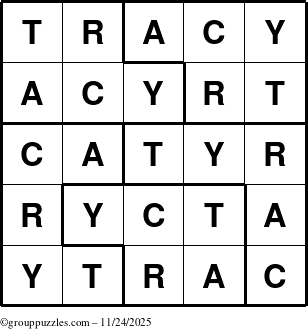 The grouppuzzles.com Answer grid for the Tracy puzzle for Monday November 24, 2025