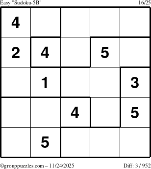 The grouppuzzles.com Easy Sudoku-5B puzzle for Monday November 24, 2025