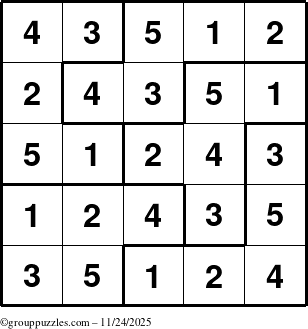 The grouppuzzles.com Answer grid for the Sudoku-5B puzzle for Monday November 24, 2025