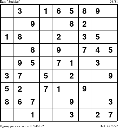 The grouppuzzles.com Easy Sudoku puzzle for Monday November 24, 2025
