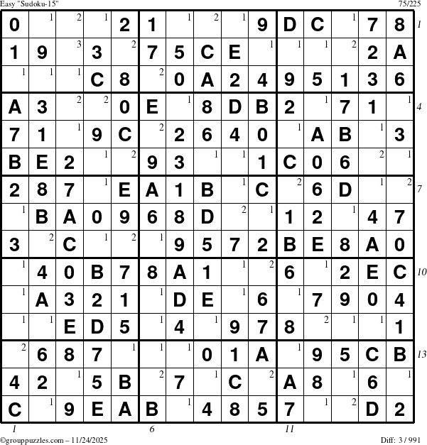 The grouppuzzles.com Easy Sudoku-15 puzzle for Monday November 24, 2025 with all 3 steps marked