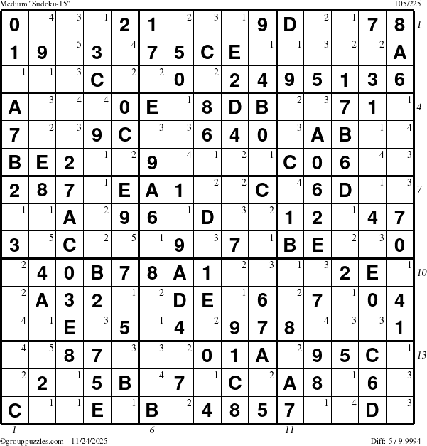 The grouppuzzles.com Medium Sudoku-15 puzzle for Monday November 24, 2025 with all 5 steps marked