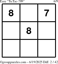 The grouppuzzles.com Easy TicTac-789 puzzle for Thursday June 19, 2025