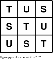 The grouppuzzles.com Answer grid for the TicTac-STU puzzle for Thursday June 19, 2025