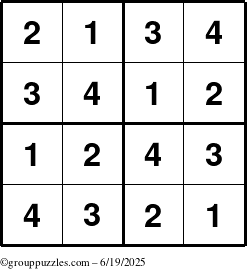 The grouppuzzles.com Answer grid for the Sudoku-4 puzzle for Thursday June 19, 2025