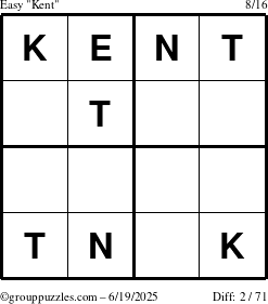 The grouppuzzles.com Easy Kent puzzle for Thursday June 19, 2025