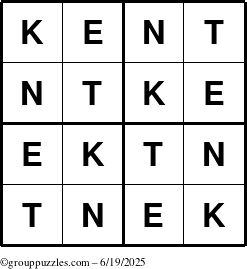 The grouppuzzles.com Answer grid for the Kent puzzle for Thursday June 19, 2025