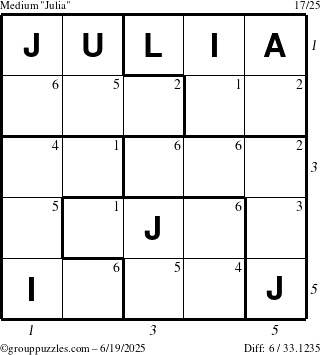The grouppuzzles.com Medium Julia puzzle for Thursday June 19, 2025 with all 6 steps marked